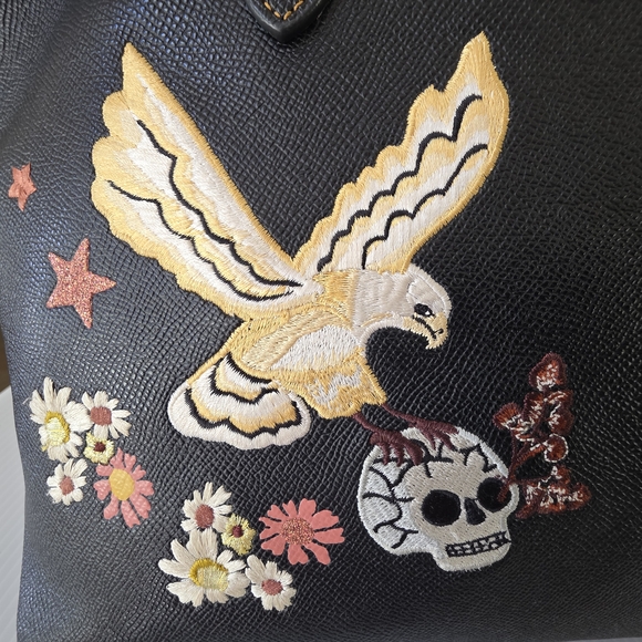 Coach City Zip Tote Tattoo Embroidery Black Crossgrain Leather+Matching Wallet - Picture 5 of 16